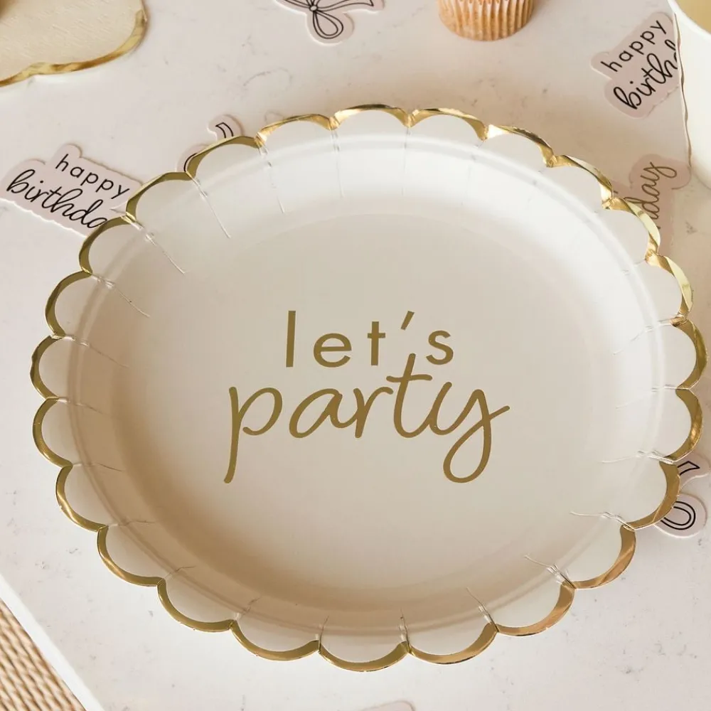 CG Global Products Ltd Paptallerkener Let's Party Cremehvid Roset - Borddækning