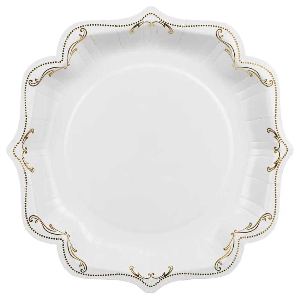 Discount PartyDeco sp. z o.o. Paptallerkener Ornament Guld/Hvid