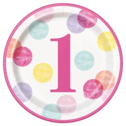Hot Unique UK Inc t/as Unique Party Paptallerkener Prikkede 1 År Lyserød