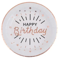 New Santex Paptallerkerner Sparkling Happy Birthday Hvid/Roséguld