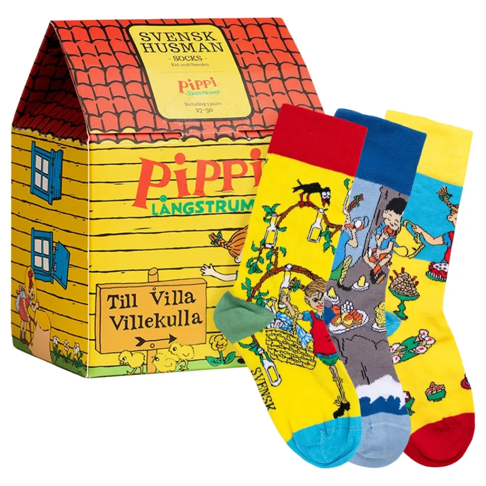 Discount Svensk Husman Socks AB Pippi Langstrømpe™ Villa Villekulla Strømper til Børn Gaveæske