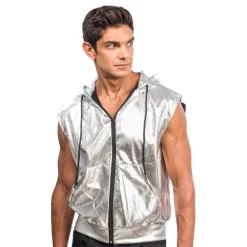 CHAKS Ærmeløs Hoodie Silver Metallic - Tøj|Udklædningskostumer