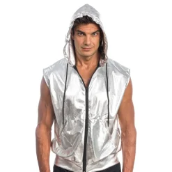 CHAKS Ærmeløs Hoodie Silver Metallic - Tøj|Udklædningskostumer