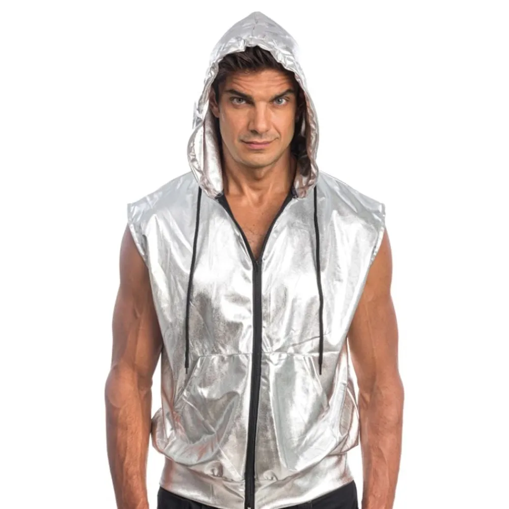 CHAKS Ærmeløs Hoodie Silver Metallic - Tøj|Udklædningskostumer