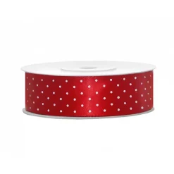 Discount PartyDeco sp. z o.o. Satinbånd Prikket/Rød