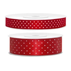 Discount PartyDeco sp. z o.o. Satinbånd Prikket/Rød