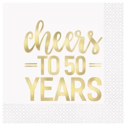 Outlet Unique UK Inc t/as Unique Party Servietter Cheers to 50 Years Guld