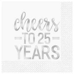 Unique UK Inc t/as Unique Party Servietter Cheers to 25 Years Sølv