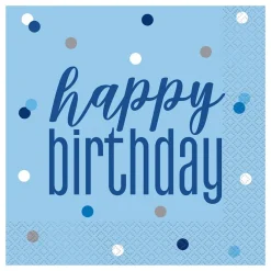 Unique UK Inc t/as Unique Party Servietter Happy Birthday Blå Prikket - Borddækning