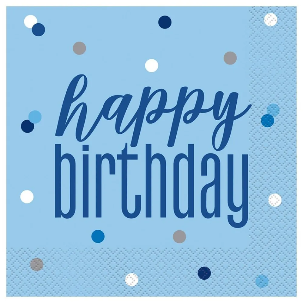 Unique UK Inc t/as Unique Party Servietter Happy Birthday Blå Prikket - Borddækning