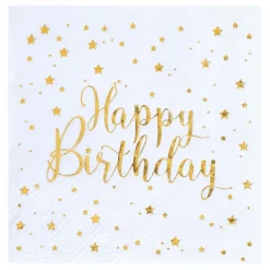 Santex Servietter Happy Birthday Guld/Hvid - Borddækning