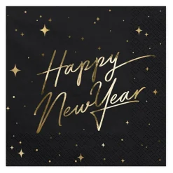 PartyDeco sp. z o.o. Servietter Happy New Year Guld Metallic/Sort - Borddækning