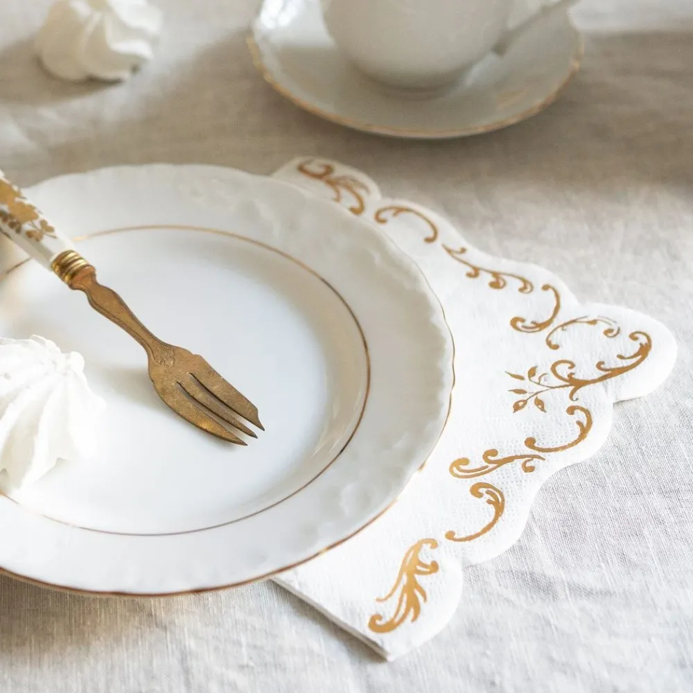 Discount PartyDeco sp. z o.o. Servietter Ornament Guld/Hvid