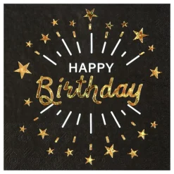 Santex Servietter Sparkling Happy Birthday Sort/Guld - Borddækning