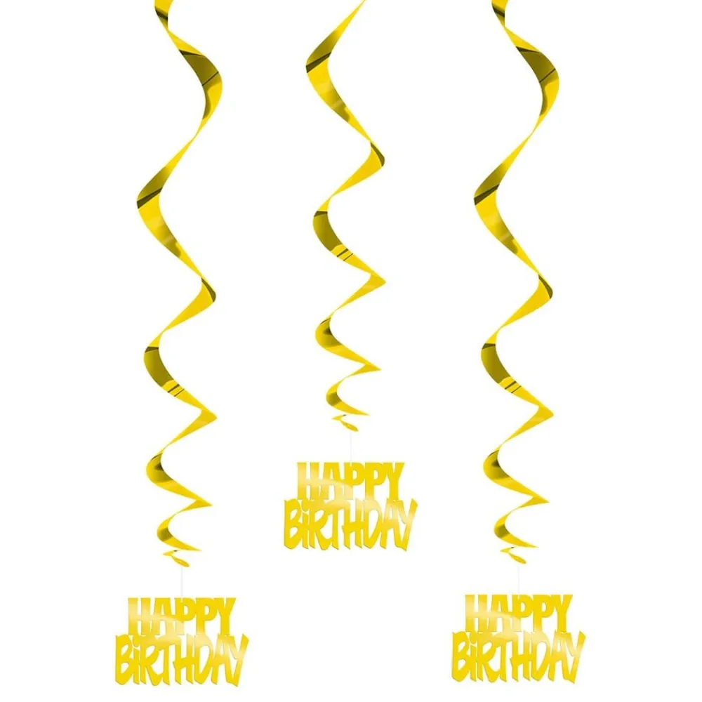 Unique UK Inc t/as Unique Party Swirls Happy Birthday Guld Hængende Dekoration - Oppyntning