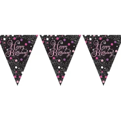 Reithmüller Europe GmbH Vimpelguirlande Happy Birthday Sort/Lyserød Glitter - Oppyntning
