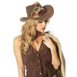 Wilbers Karnaval B.V. Western Cowboyhat Brun med Fjer - Kostumetema|Hatte